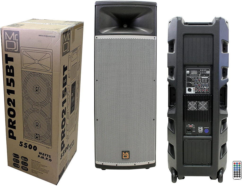 Mr Dj PRO215BT PA DJ Powered Speaker PRO PA DJ Dual 15" 3-Way Full-Range Powered Active Loudspeaker