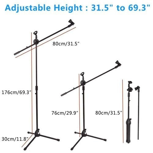 MR DJ MS600PKG 2 Universal Adjustable Tripod Microphone Stands Table Boom Stage with Mic Holder Clips & Carry Bag