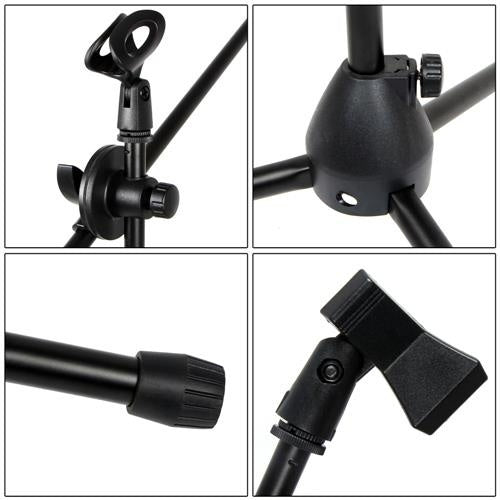 MR DJ MS600PKG 2 Microphone Stands Adjustable Boom Stage with Mic Holder Clips & Carry Bag