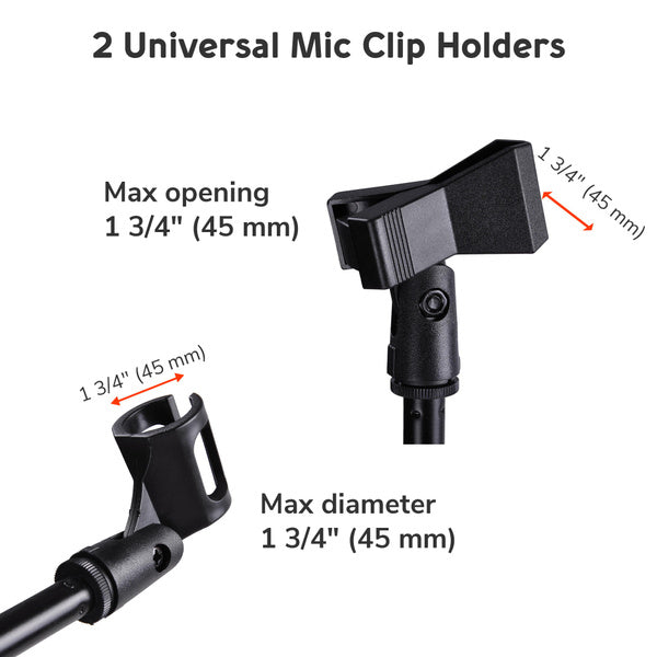 MR DJ MS600PKG 2 Microphone Stands Adjustable Boom Stage with Mic Holder Clips & Carry Bag