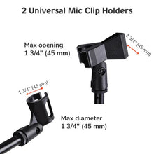 Load image into Gallery viewer, MR DJ MS700PKG 2 Microphone Stands Adjustable Boom Stage or Instrument with Mic Holder Clips &amp; Carry Bag &amp; 2 25' Cable