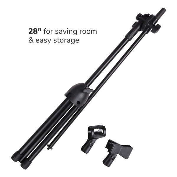 MR DJ MS600PKG 2 Microphone Stands Adjustable Boom Stage with Mic Holder Clips & Carry Bag