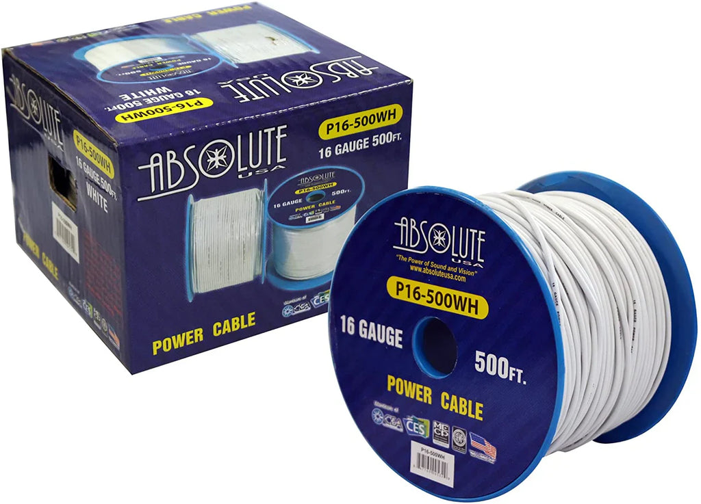 Absolute USA P16-500WH 16 Gauge 500-Feet Spool Power Wire Cable (White)