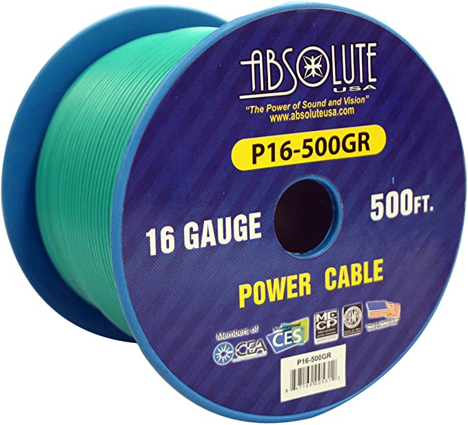 Absolute USA P16-500GR 16 Gauge 500FT Primary Power & Remote Wire – Green