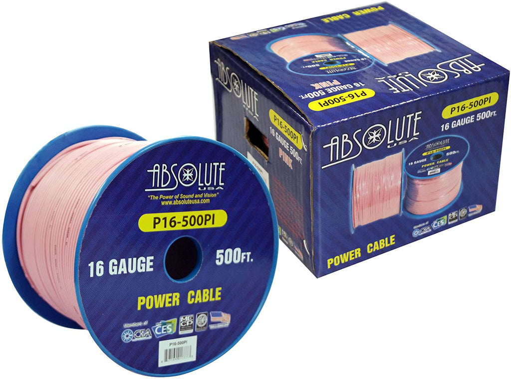 Absolute P16-500PI 16 Gauge 500FT Primary Power & Remote Wire – Pink