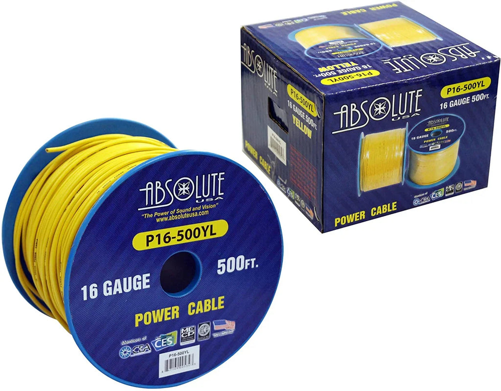 Absolute P16-500YL 16 Gauge 500-Feet Yellow Spool Primary Remote Power Wire Cable