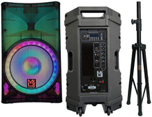 Load image into Gallery viewer, MR DJ PLED5200 PRO PA DJ 15" Portable Active Bluetooth/MP3/FM Radio Speaker + Speaker Stand