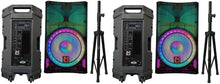 Load image into Gallery viewer, 2 MR DJ PLED5200 PRO PA DJ 15" Portable Active Bluetooth/MP3/FM Radio Speaker + Speaker Stand