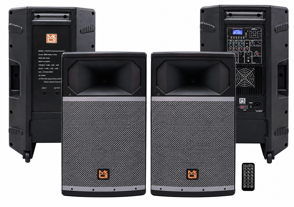 MR DJ PRO115BT & PRO115S PA DJ Active & Passive Speaker & Stands Professional PRO PA DJ 15" 2-Way Full-Range Active & Passive DJ PA Multipurpose Live Sound Loudspeaker