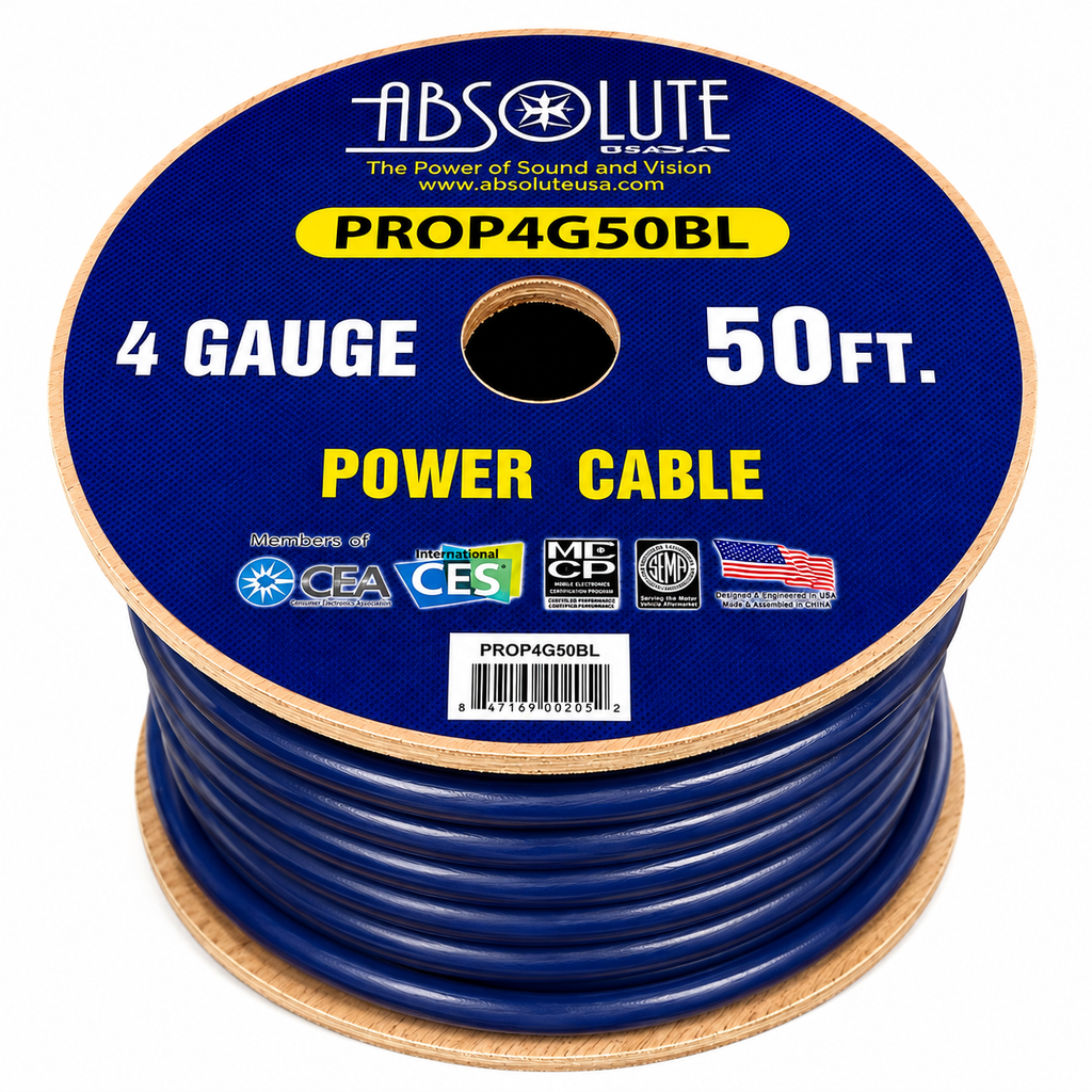 Absolute PROP4G50BL Pro Series Blue 50 Feet 4 Gauge Ultra Flexible Power/Ground Battery Amp 12V Cable Wire