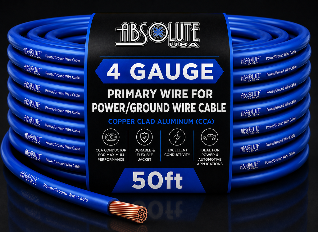 Absolute PROP4G50BL Pro Series Blue 50 Feet 4 Gauge Ultra Flexible Power/Ground Battery Amp 12V Cable Wire