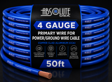 Load image into Gallery viewer, Absolute PROP4G50BL Pro Series Blue 50 Feet 4 Gauge Ultra Flexible Power/Ground Battery Amp 12V Cable Wire