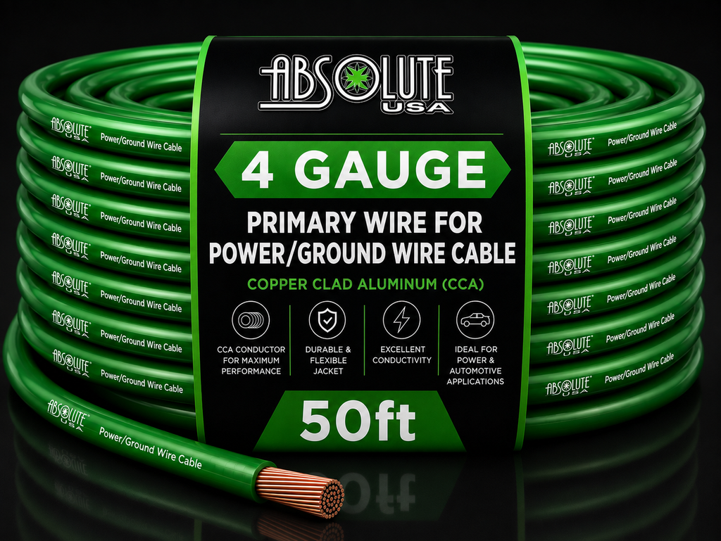 Absolute PROP4G50GR Pro Green 50 Feet 4 Gauge Ultra Flexible Power/Ground Battery Amp 12V Cable Wire