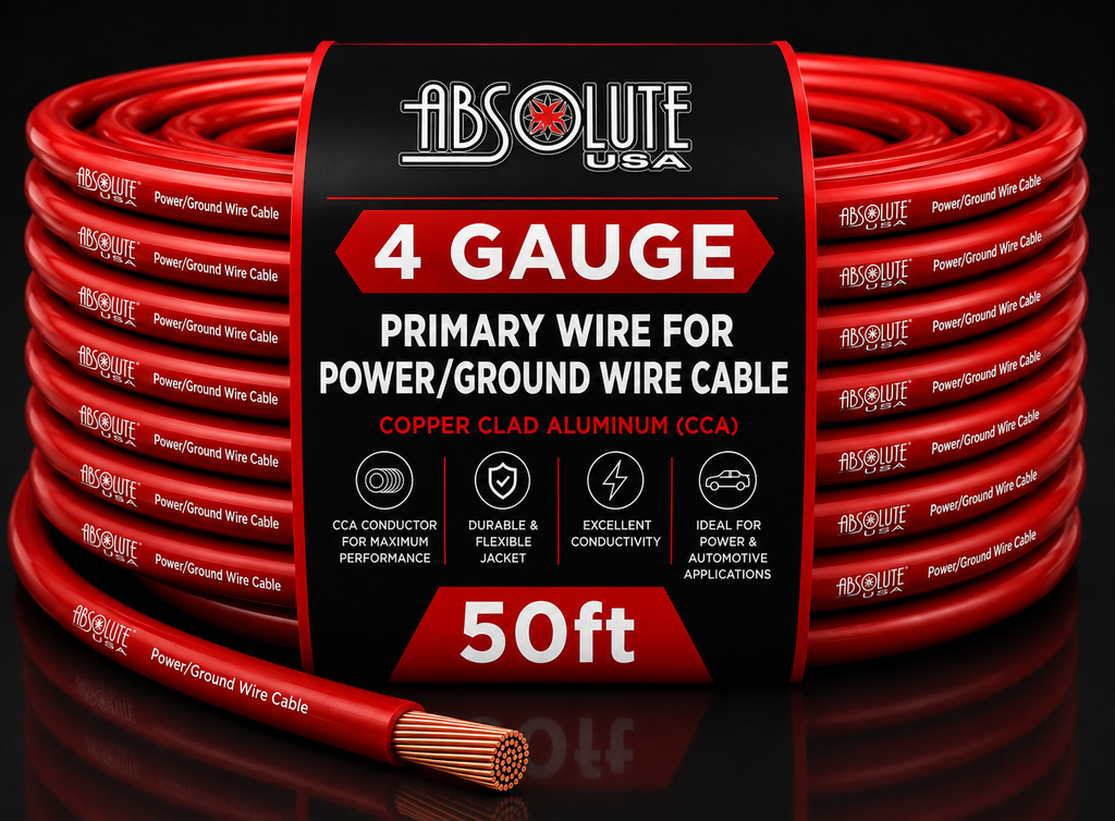 Absolute PROP4G50RD Pro Series Red 50 Feet 4 Gauge Ultra Flexible Power/Ground Battery Amp 12V Cable Wire for Auto, Car, Inverter, RV, Solar,