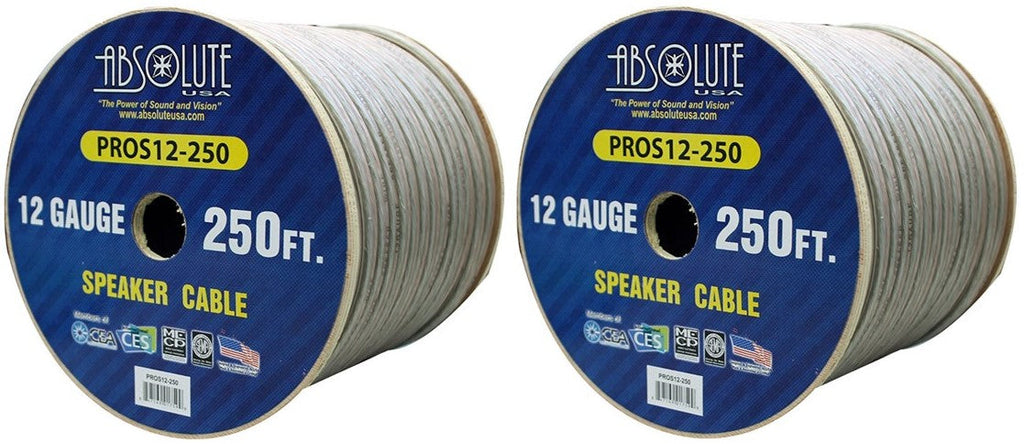 2 Absolute USA PROS12250 12 Gauge Speaker Wire 250' PRO PA DJ Car Home Marine Audio Speaker Wire Cable Spool