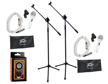 Load image into Gallery viewer, 2 Peavey Pvi2 White Microphone w/Mic Clip &amp; Carrying Bag + Microphone Stand Series Bundle