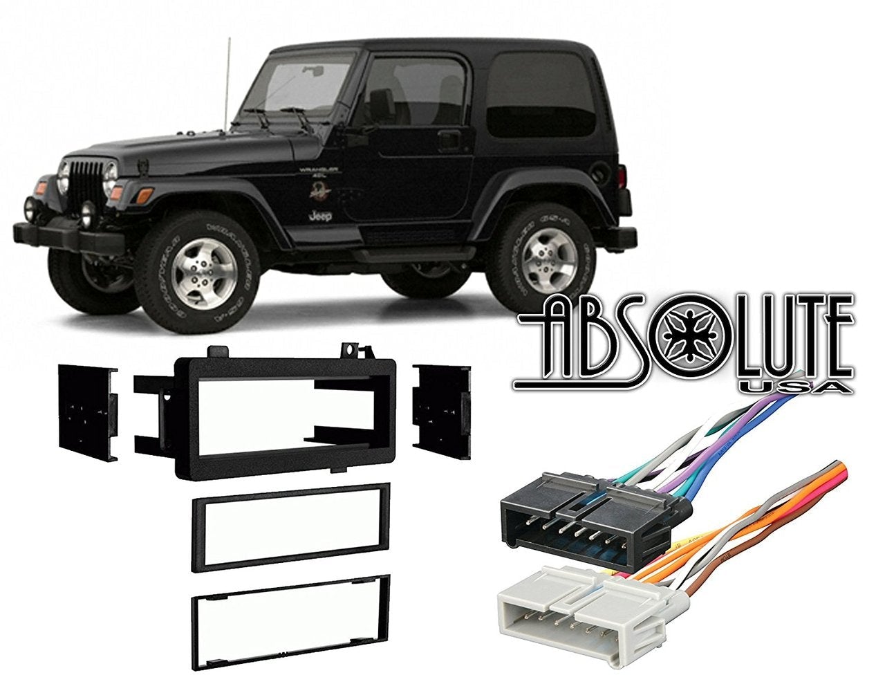 Absolute Jeep Wrangler 1997-2002 Single DIN Stereo Harness Radio Install Dash Kit