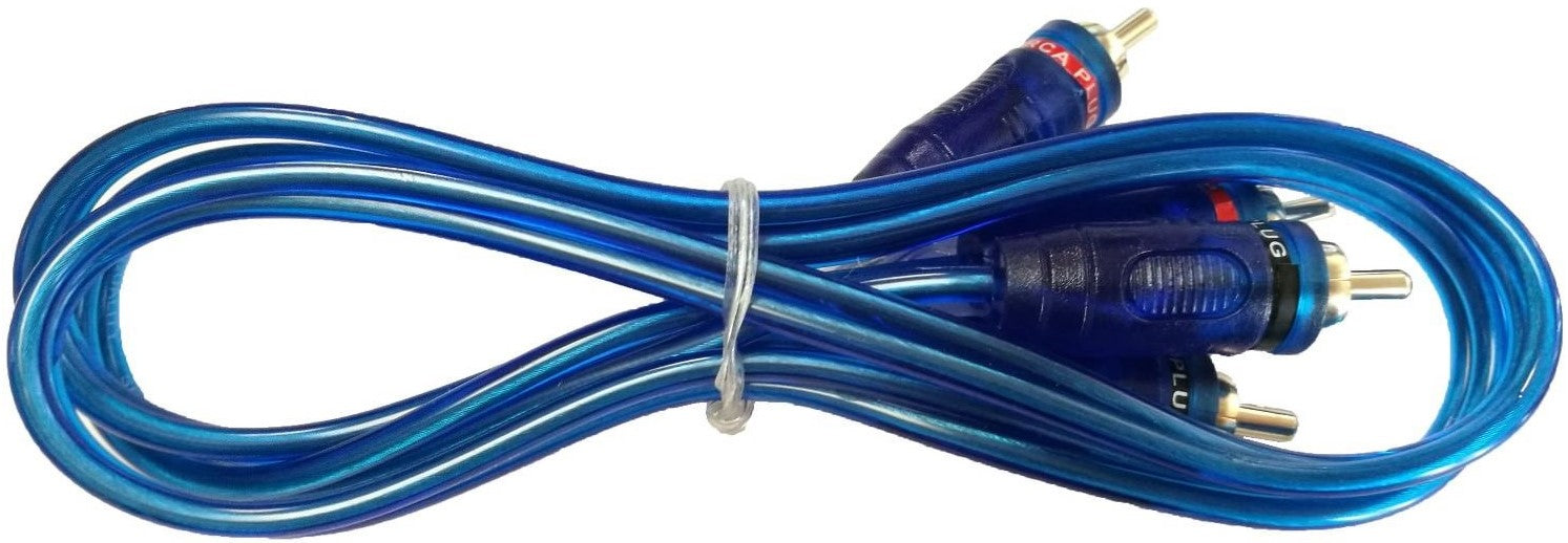 6 ABSOLUTE 3 Ft 2 Ch Blue Twisted Car Amp Gold RCA Jack Cable Interconnect
