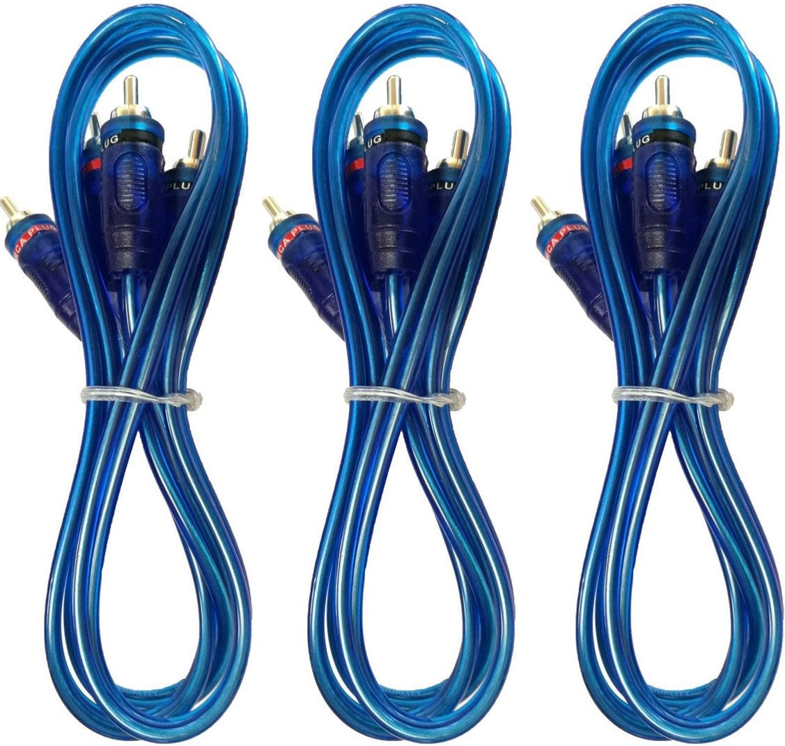 3 ABSOLUTE 3 Ft 2 Ch Blue Twisted Car Amp Gold RCA Jack Cable Interconnect