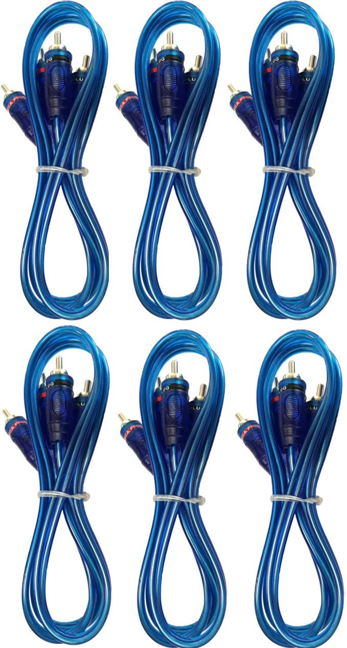 6 ABSOLUTE 3 Ft 2 Ch Blue Twisted Car Amp Gold RCA Jack Cable Interconnect