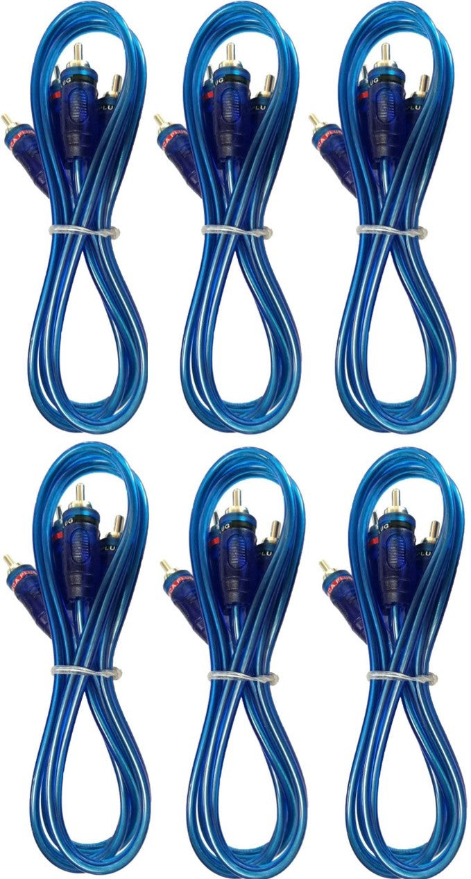 6 Absolute 3 Ft 2 Ch Blue Twisted Car Amp Gold RCA Jack Cable Interconnect