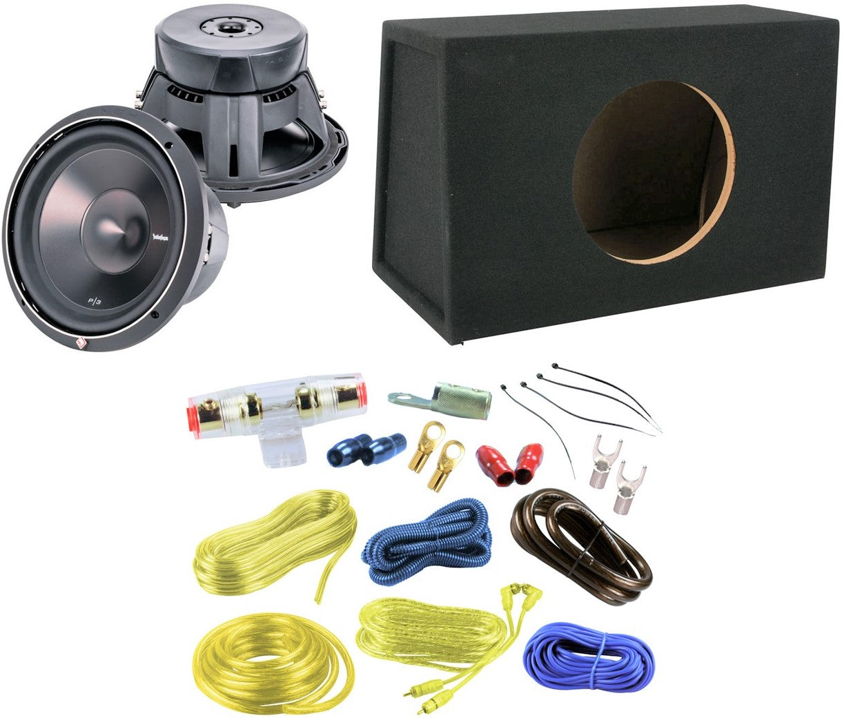 Rockford Fosgate P3D4-12 12" Subwoofer + Absolute MSHF12 + 4 Gauge Amp Kit