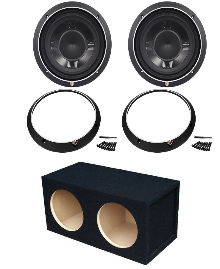 2 Rockford Fosgate P3SD4-10 1200W Shallow Mount Subwoofers + Sub Enclosure Box