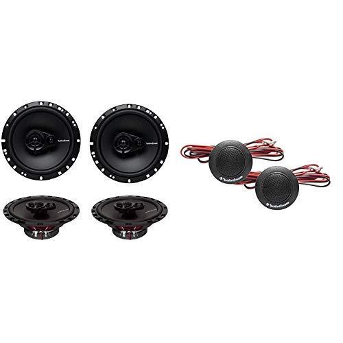 2 Pair Rockford Fosgate R165X3 6.5" 180W 3 Way Car Audio Coaxial Speakers Stereo Bundle with Rockford Fosgate Prime R1T-S 1-Inch Tweeter Kit