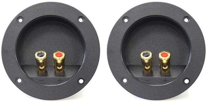 2 Absolute USA RST-450 4" Double Binding Round Gold Plate Push Spring Loaded Banana Jacks Double Post Speaker Box Terminal Cup