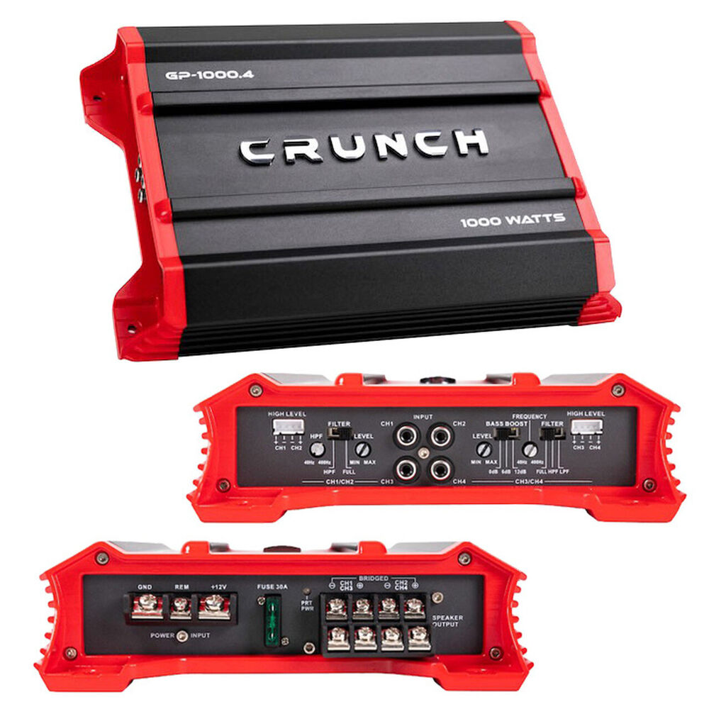 Crunch Ground Pounder GP-1000.4 1500W Max 4 Channel Class AB 1000 Watts Car Amplifier with Absolute Magnet Phone Holder Bundle