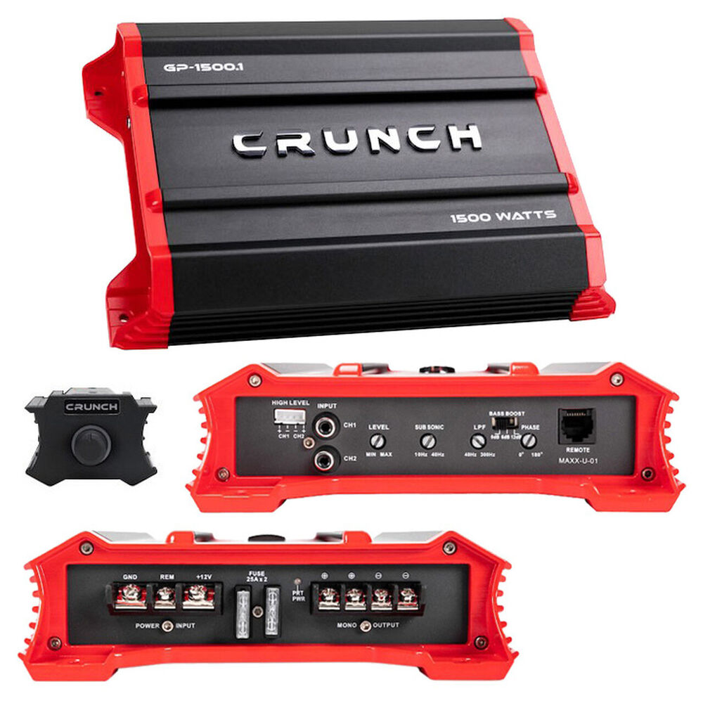 Crunch Ground Pounder GP-1500.1 1500W Max Monoblock Subwoofer Class AB 1500 Watts Car Amplifier with Absolute Magnet Phone Holder Bundle