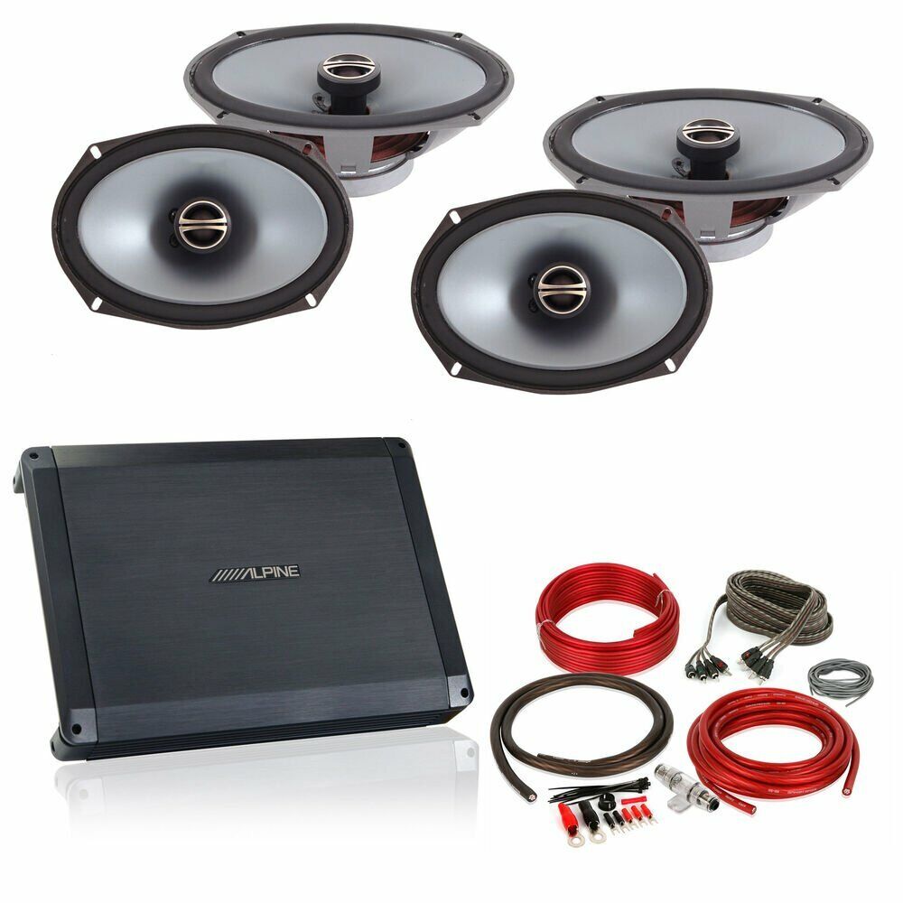 Alpine BBX-F1200 4 Channel Amp+ 2 Pair Alpine SPE6090 6x9 Coaxial Speakers + Absolute KIT4 Amp Kit
