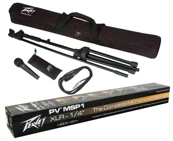 Peavey PV6BT Pro Audio Mixer Bluetooth Effects + 3 MSP-1 1/4" Microphone Stand package