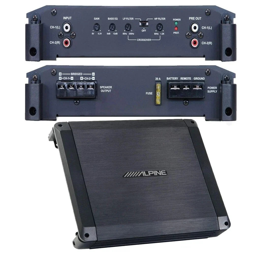 Alpine BBX-T600 2-Channel Amplifier + IBR64 Bluetooth Receiver + 4 Gauge Amp Kit