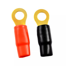 Load image into Gallery viewer, Patron P0GRT10 0 Gauge Gold Ring Terminal 10 Pack 1/0 AWG Wire Crimp Cable Red Black Boots 5/16