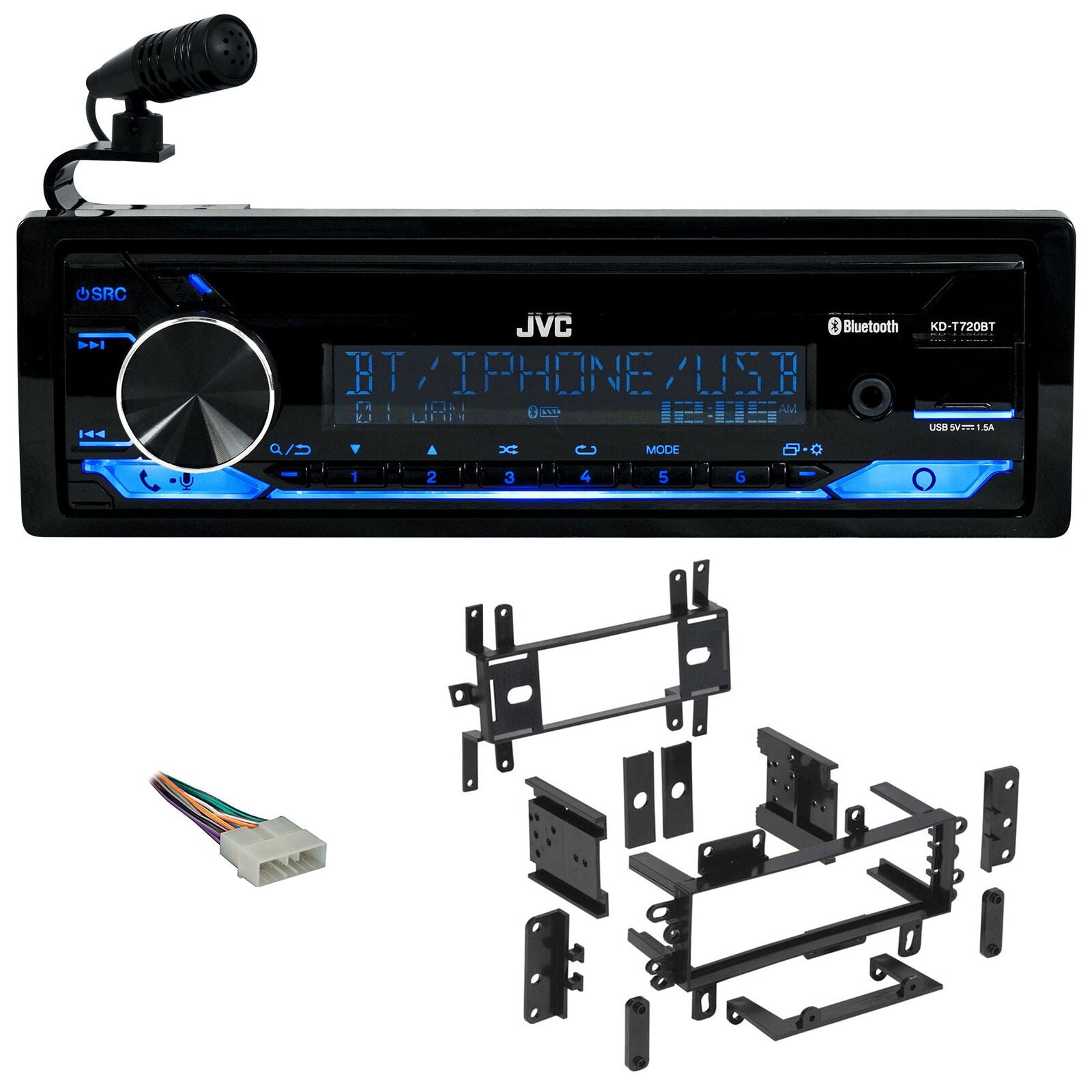 JVC KD-T720BTS CD AM/FM Alexa Bluetooth Fits 87-95 JEEP WRANGLER YJ