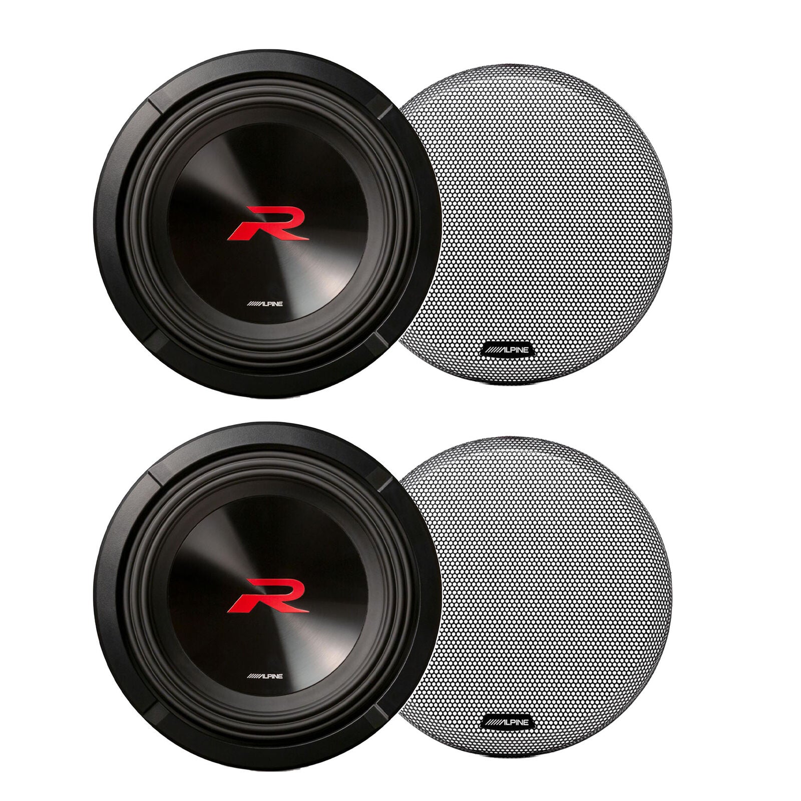 2 Alpine R2-W8D4 8" R Series 1,000 Watt Car Audio Subwoofer, 4 Ohm, Dual VC Sub + KTE-8G.3 Grille