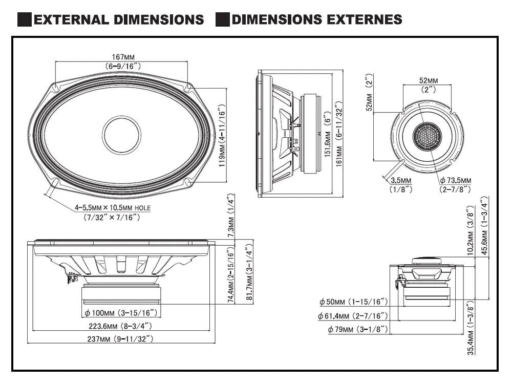 2 Alpine S Series S2-S69C 6x9" Hi-Res Component Car Audio Speaker System & KIT10 Installation AMP Kit