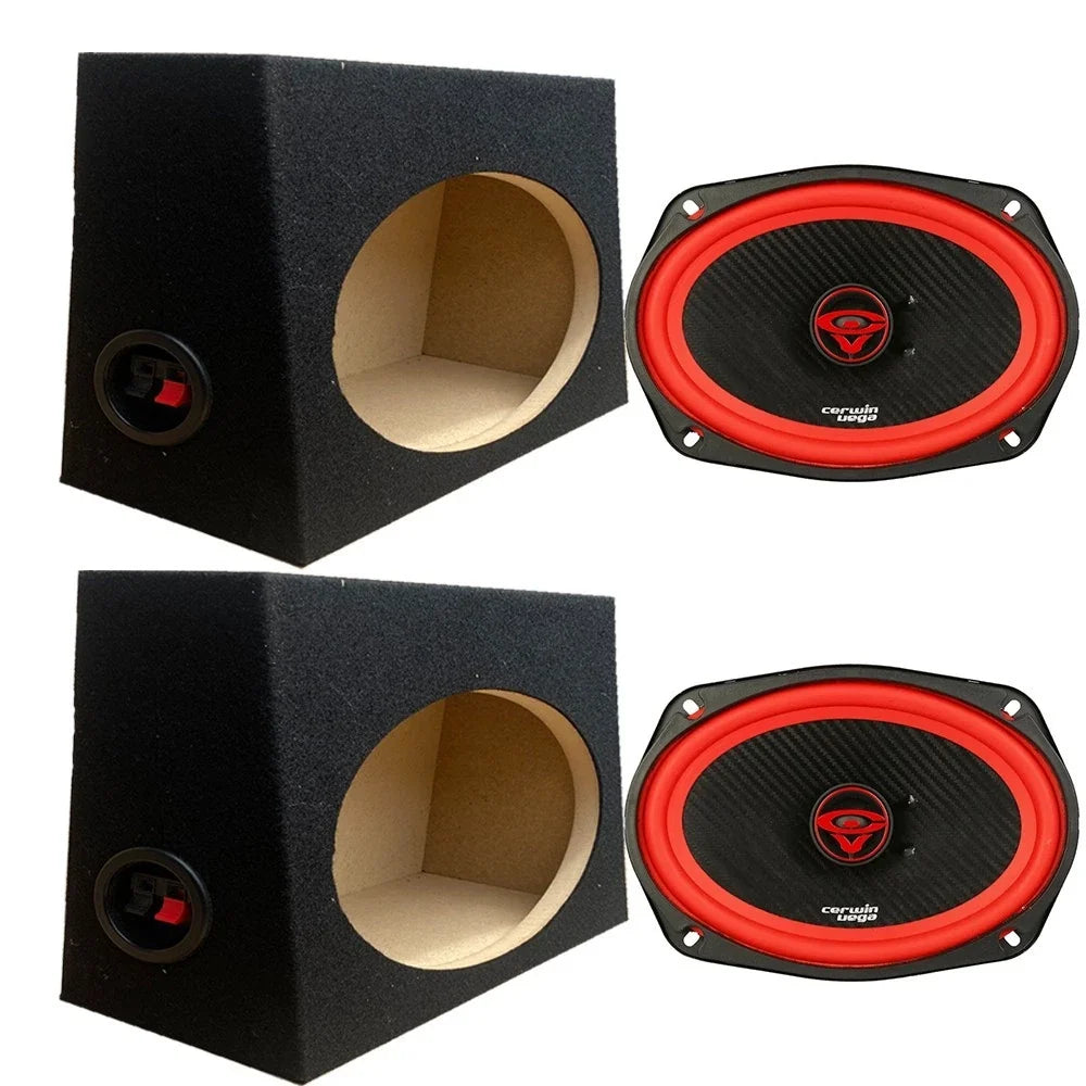 Cerwin Vega V69 420W 6x9" 2 Way Car Speakers + Angle Speaker Box Black Pair