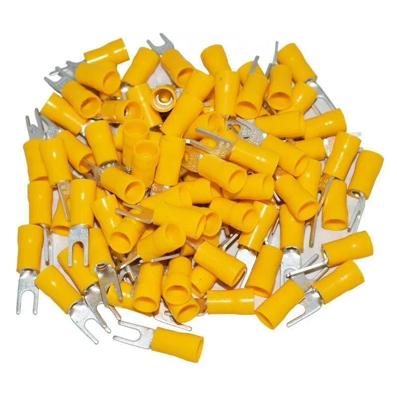Install Bay YVST6 Yellow Vinyl Spade Terminal 12-10 Gauge #6 Package of 100