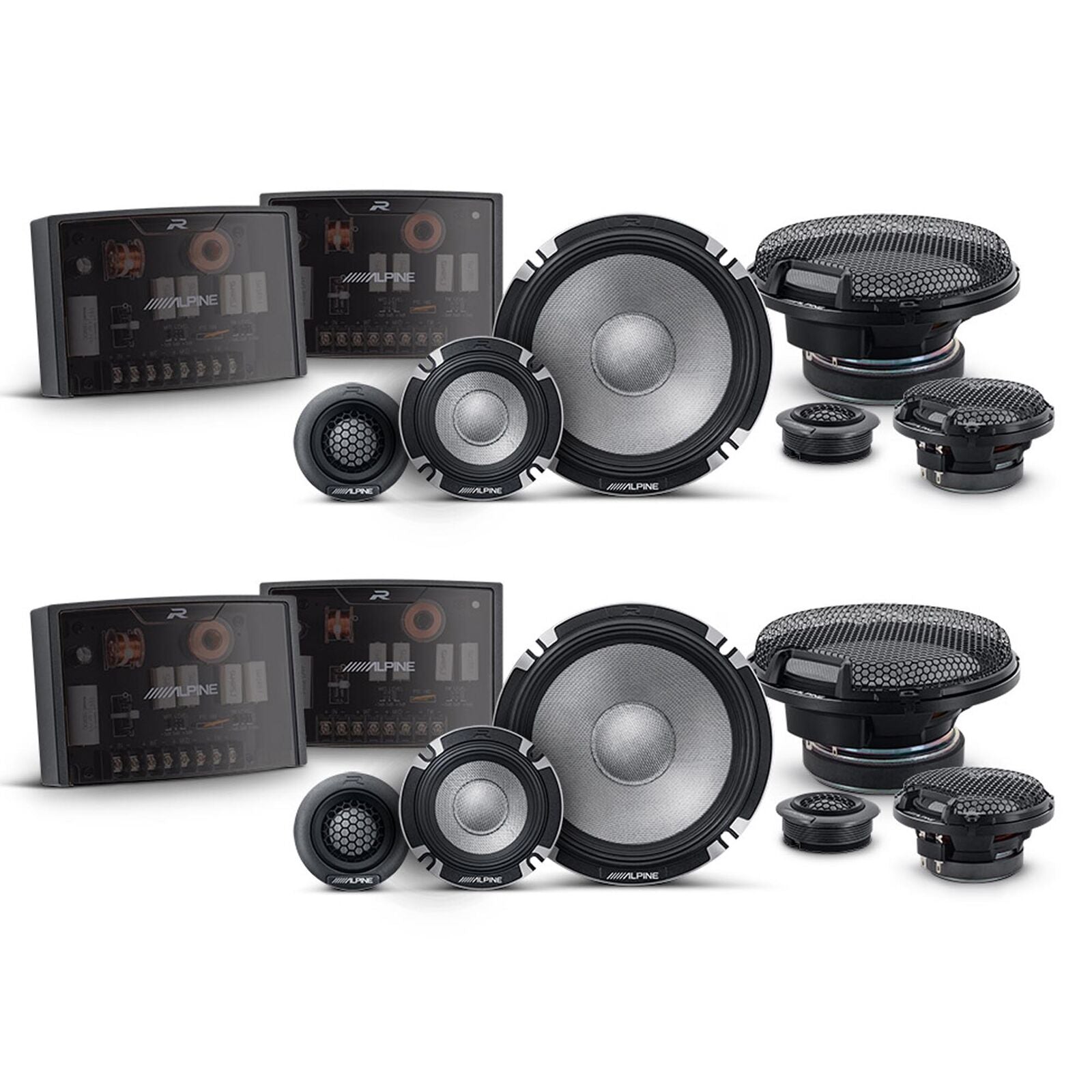 2 Pair Alpine R-Series R2-S653 3-Way Pro 6.5" Component Car Audio Speaker System