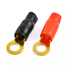 Load image into Gallery viewer, P0GRT10 0 Gauge Gold Ring Terminal 10 Pack 1/0 Gauge Wire Crimp Cable Red Black Boots 5/16