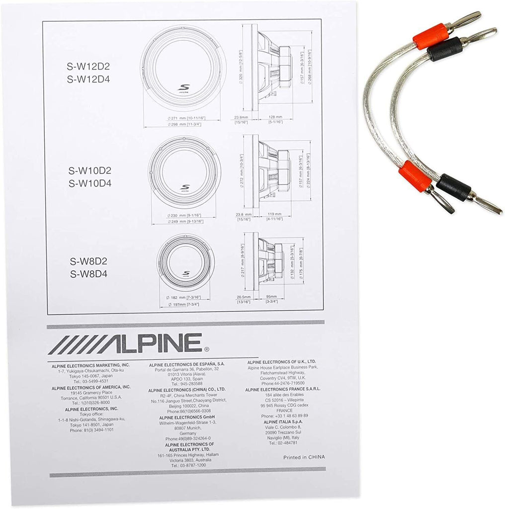 2 Alpine S-W10D4 1800W 10" S-Series Dual 4 Ohm Car Subwoofer