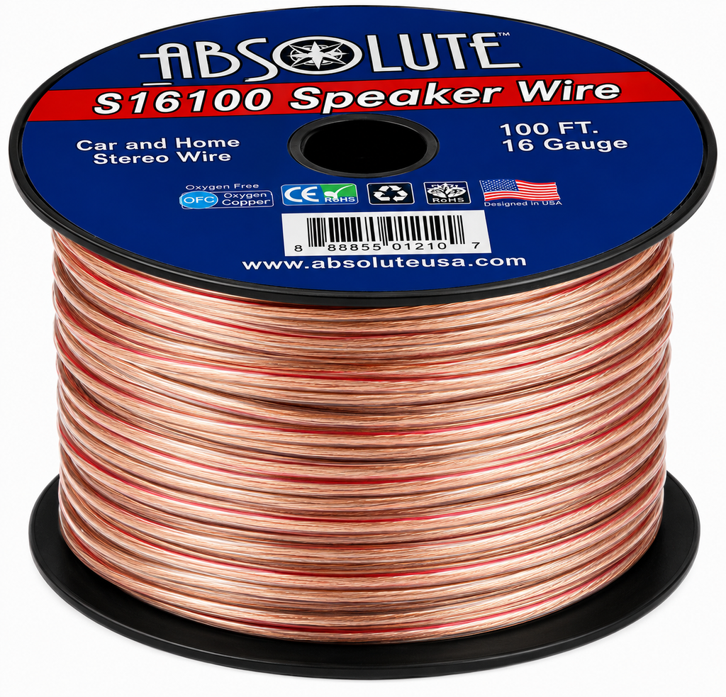 Absolute USA S16G100 16 Gauge 100 Feet Clear 2-Conductor Speaker Wire