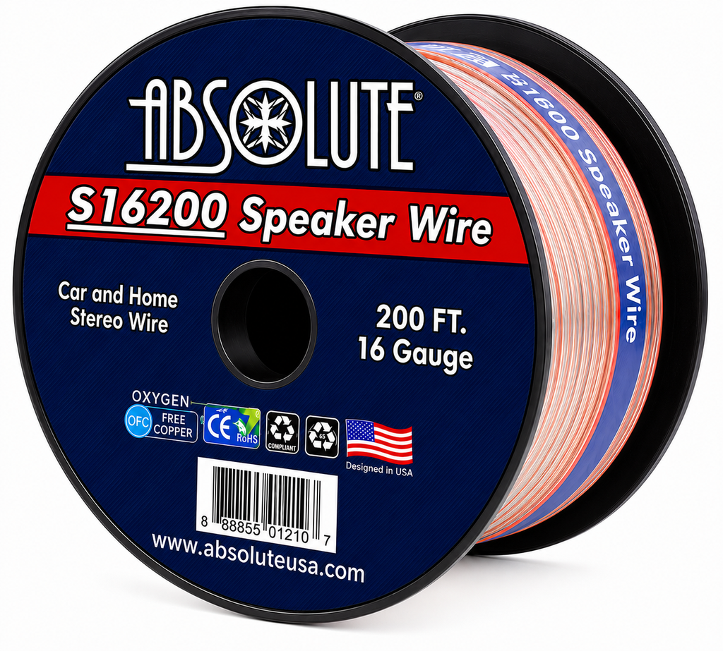 Absolute USA S16G200 16 Gauge 200 Feet Clear 2-Conductor Speaker Wire