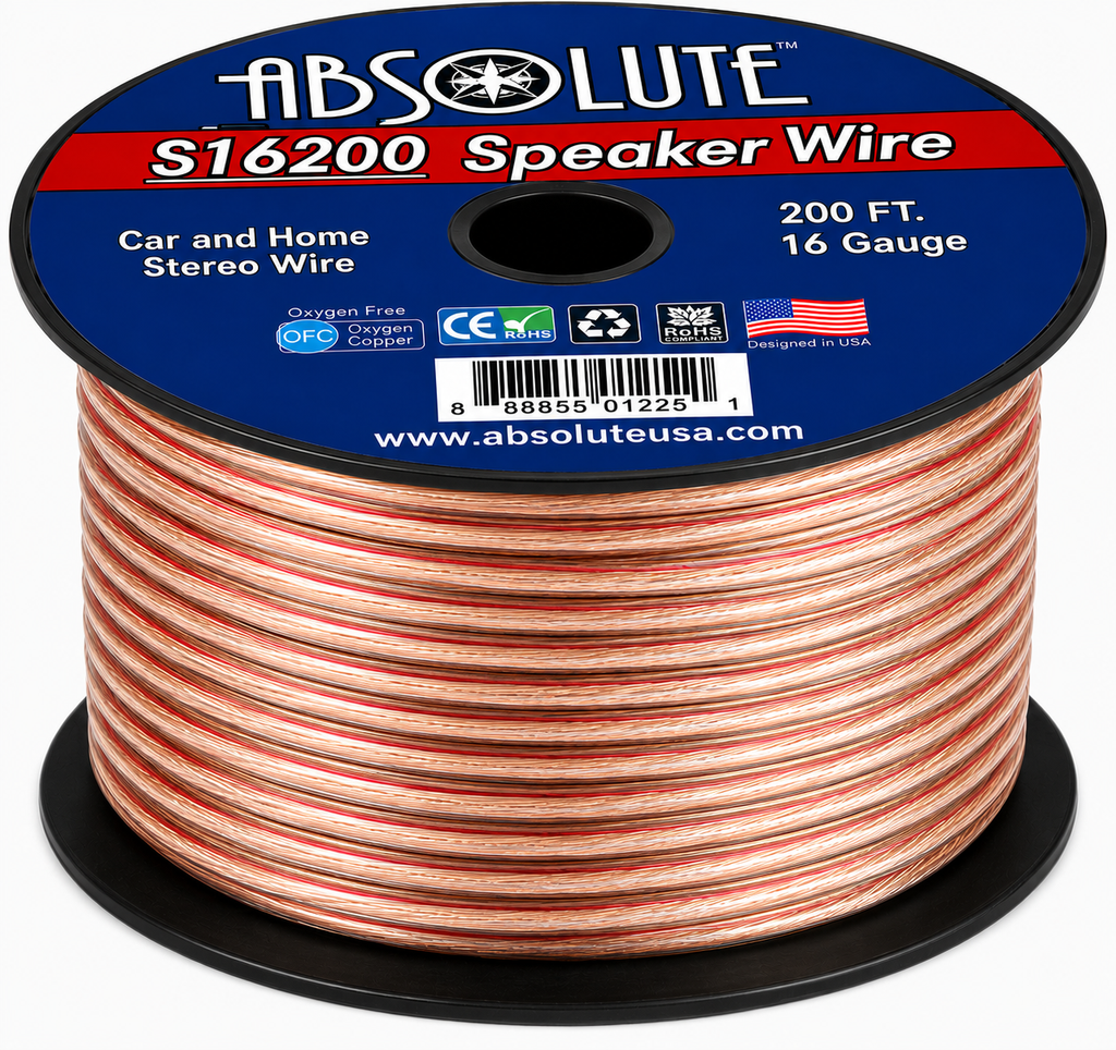 Absolute USA S16G200 16 Gauge 200 Feet Clear 2-Conductor Speaker Wire