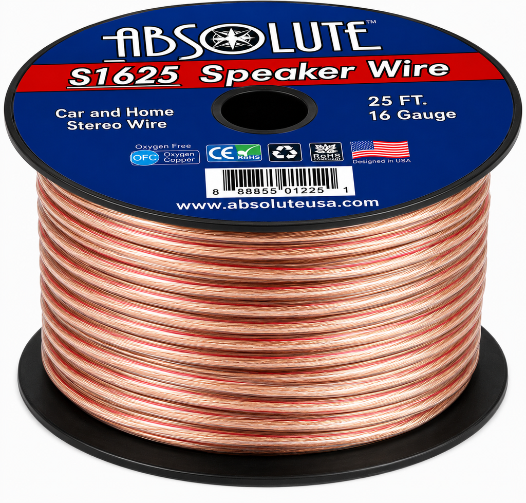 Absolute S1625 16 Gauge 25 Feet Clear Speaker Wire