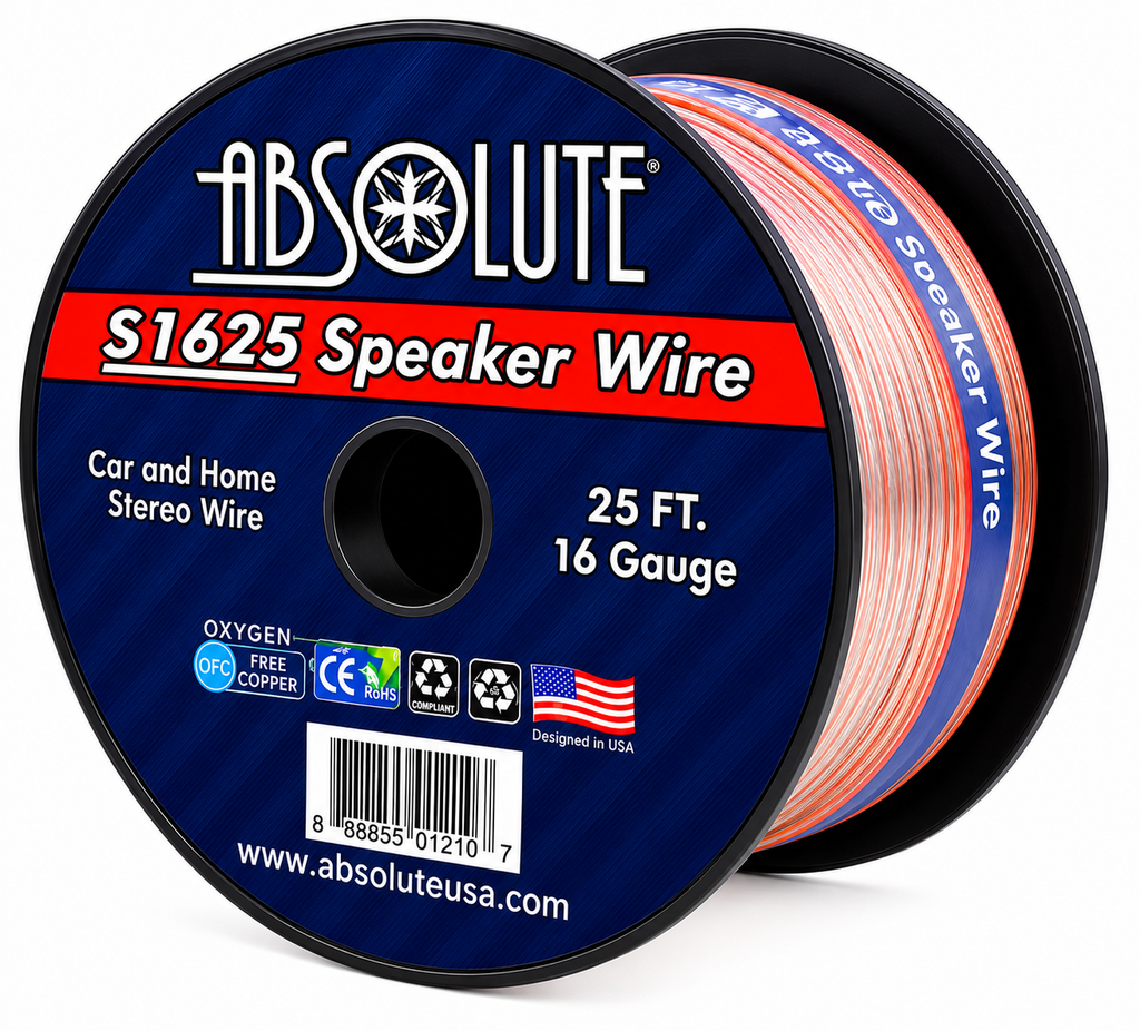 Absolute S1625 16 Gauge 25 Feet Clear Speaker Wire