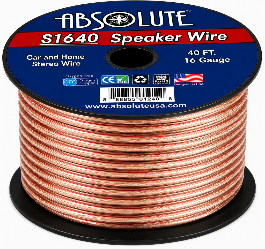 Absolute USA S16G40 16 Gauge 40 Feet Clear 2-Conductor Speaker Wire