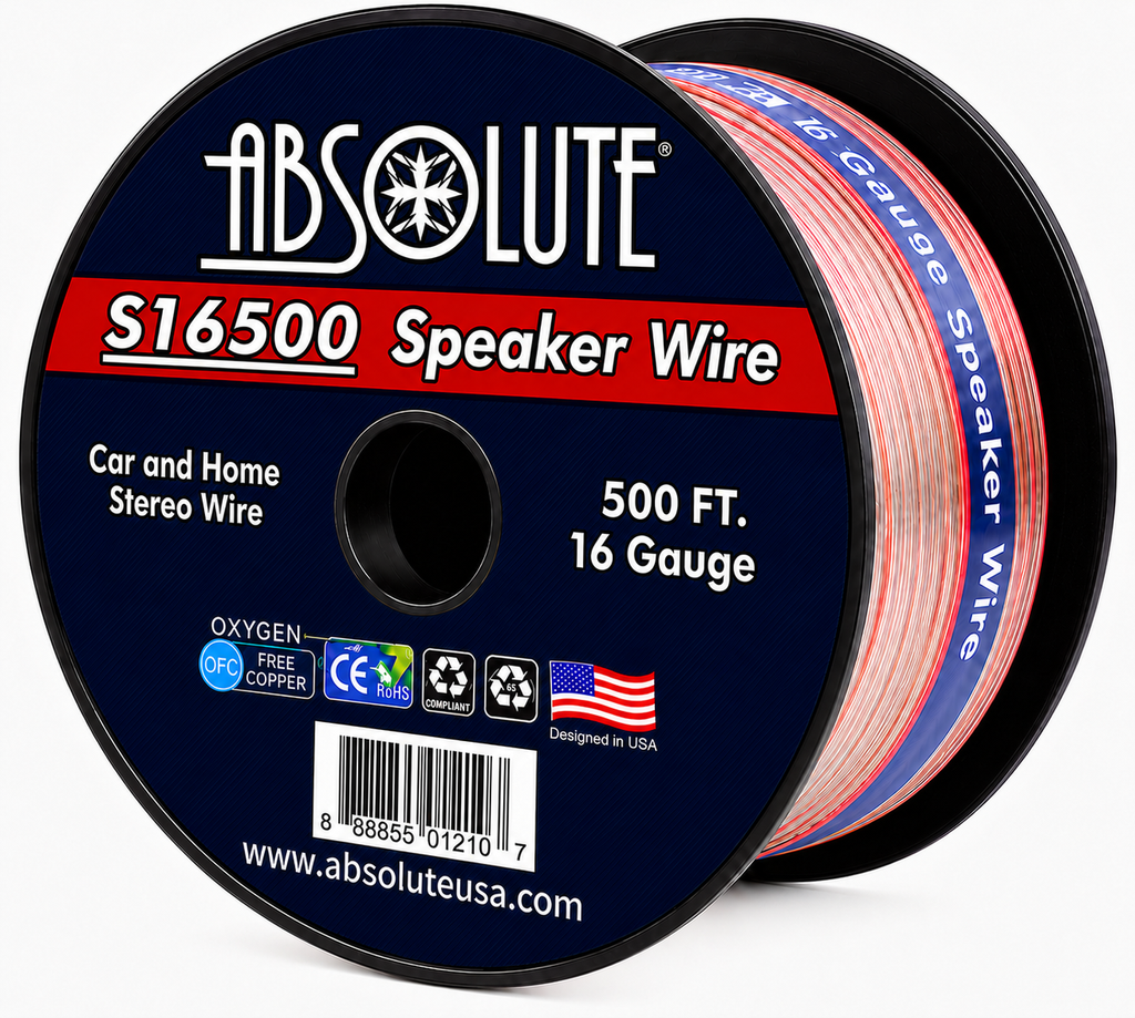 Absolute USA S16G500 16 Gauge 500 Feet Clear 2-Conductor Speaker Wire